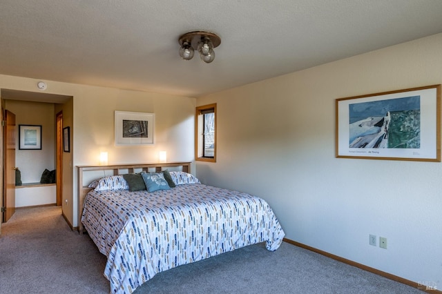 bedroom with a textured ceiling, carpet floors, multiple windows, and multiple closets