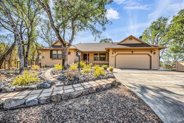 single story home with a garage