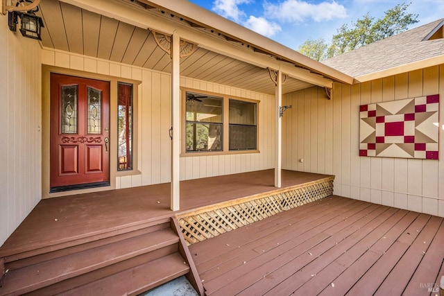 wooden deck featuring covered porch