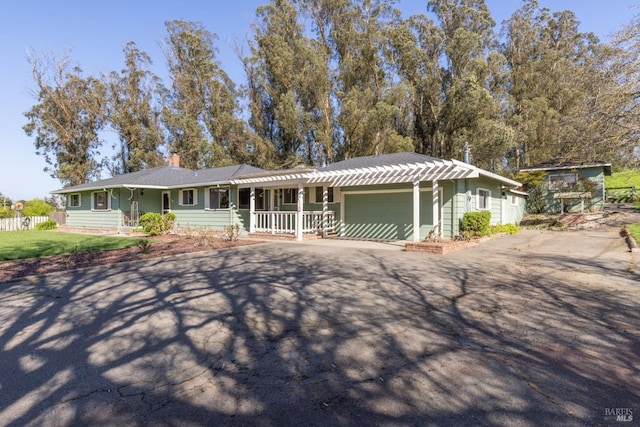 840 W Railroad Ave, Cotati, CA 94931 - single story home featuring driveway, a chimney, covered porch, an attached garage, and fence