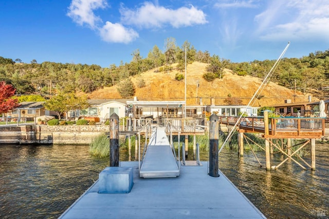 dock area with a water view