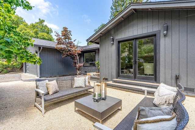 view of patio / terrace featuring french doors and outdoor lounge area