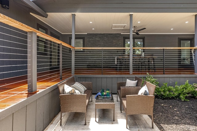 view of patio with an outdoor hangout area and ceiling fan