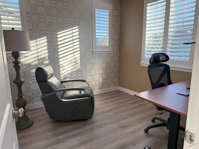 office space featuring light wood-type flooring