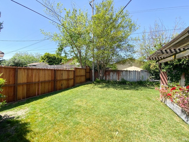 view of yard with a fenced backyard