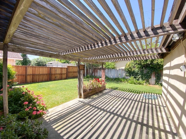 view of patio / terrace featuring a pergola and a fenced backyard