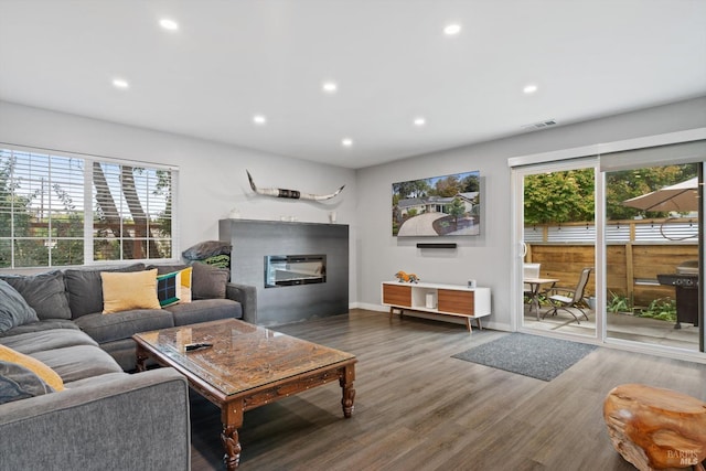 living room with hardwood / wood-style flooring