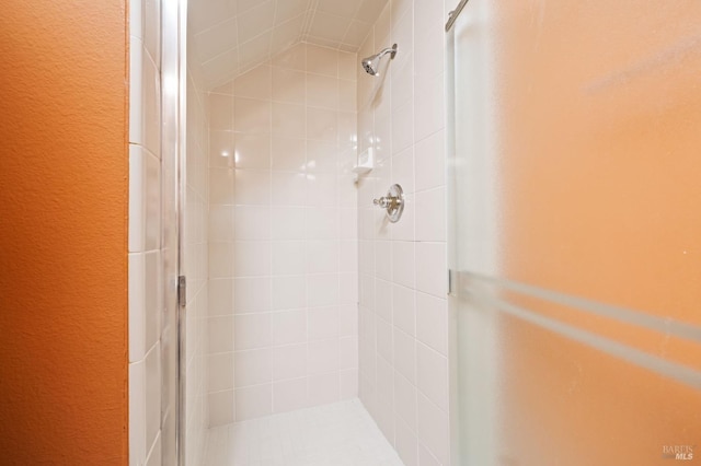 bathroom featuring a shower with shower door