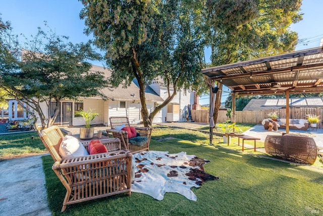 view of yard featuring a patio and an outdoor hangout area