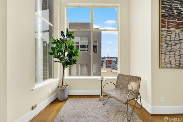 living area with hardwood / wood-style flooring