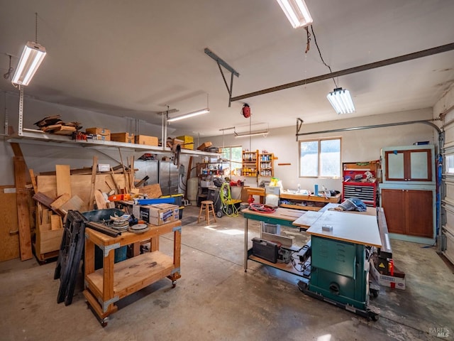 garage featuring a workshop area