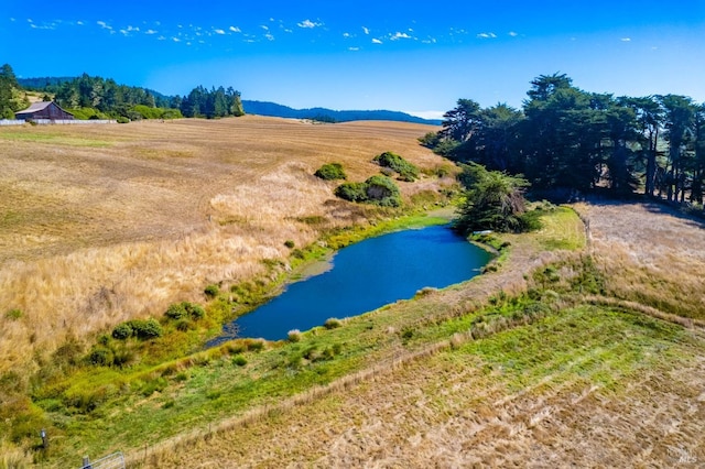 bird's eye view featuring a water view and a rural view