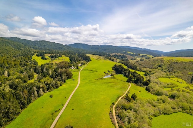 bird's eye view with a mountain view