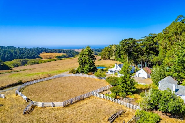 birds eye view of property featuring a rural view