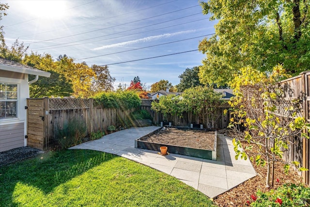 view of yard featuring a fenced backyard and a vegetable garden