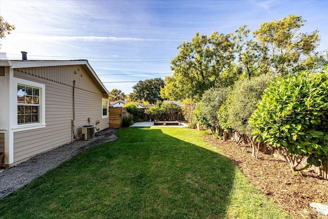 view of yard featuring central air condition unit and a fenced backyard