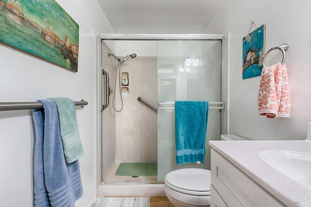20 Meadowgreen Cir, Santa Rosa, CA 95409 - bathroom featuring a stall shower, toilet, and vanity