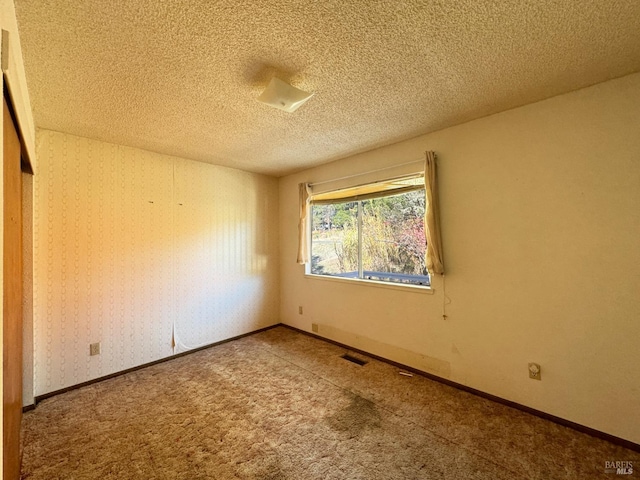 carpeted spare room featuring a textured ceiling