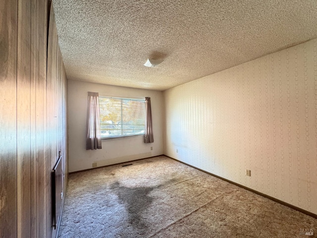 carpeted spare room with a textured ceiling