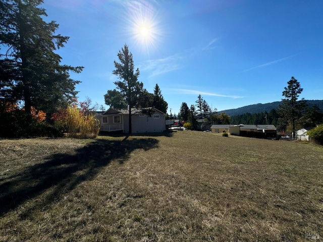 view of yard featuring a mountain view