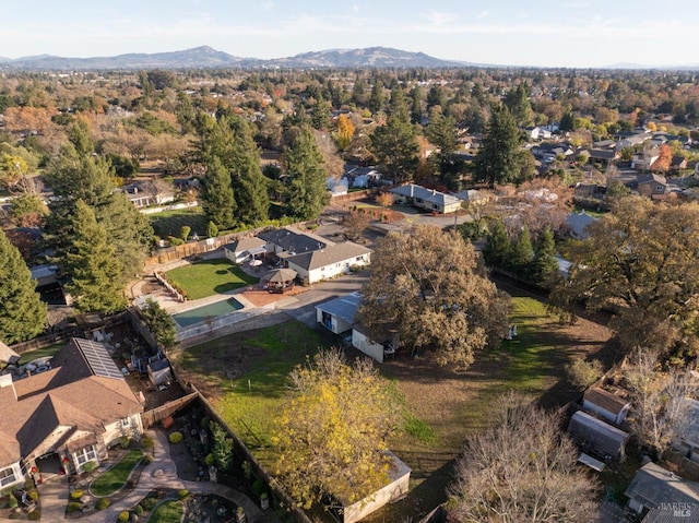 birds eye view of property featuring a mountain view