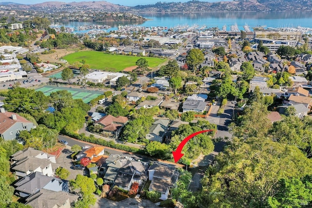 aerial view with a water view