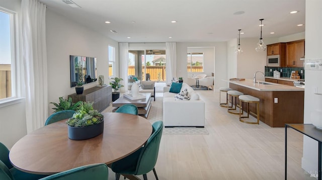 living room featuring sink