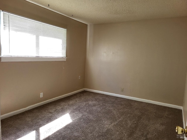 unfurnished room featuring carpet and a textured ceiling