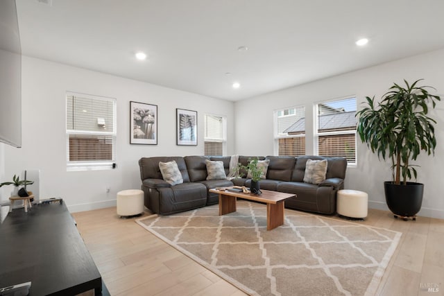 living room featuring light wood-type flooring