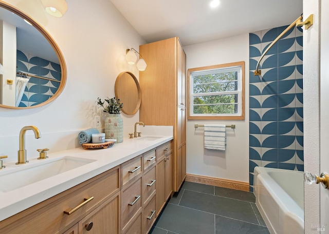 bathroom with vanity and tile patterned floors