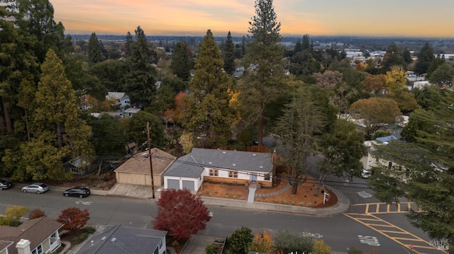 view of aerial view at dusk