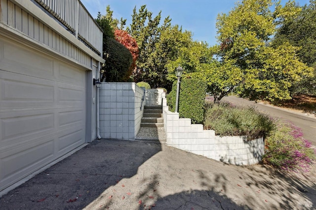 exterior space featuring a garage