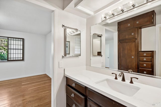 bathroom featuring hardwood / wood-style flooring and vanity