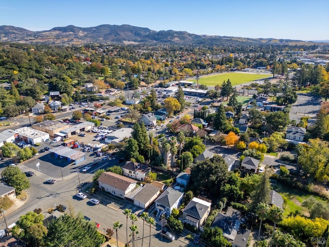 bird's eye view with a mountain view