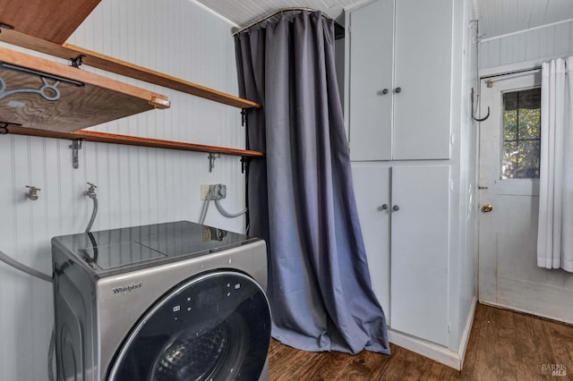 washroom featuring washer / clothes dryer and dark wood-type flooring