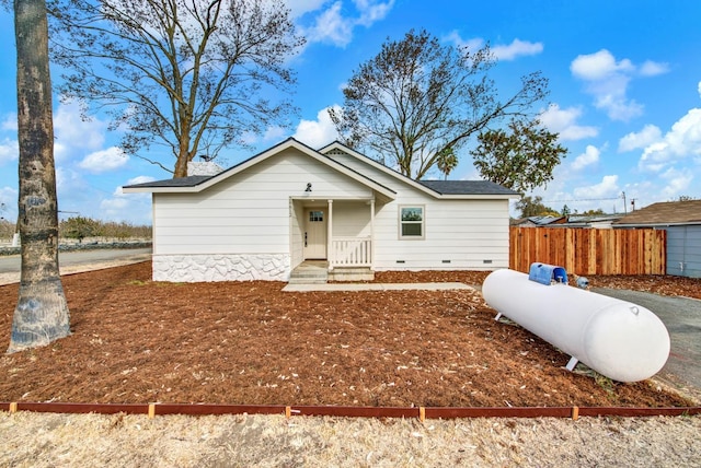 ranch-style home with crawl space and fence