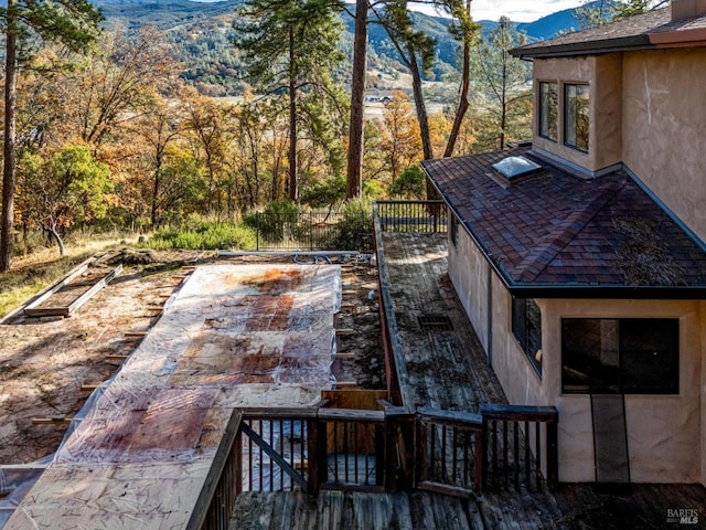 view of patio / terrace featuring a mountain view