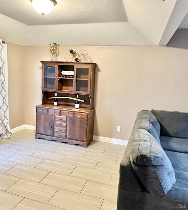 interior space featuring a raised ceiling