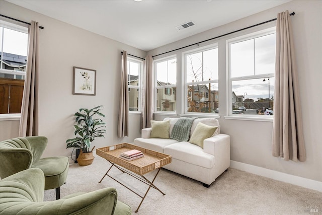 living room with light carpet