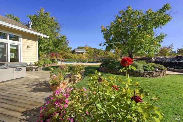 view of yard featuring a pool side deck