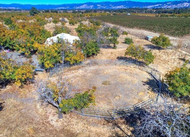 aerial view featuring a mountain view and a rural view