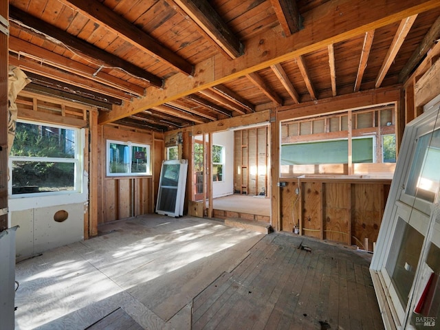 miscellaneous room featuring plenty of natural light and wooden ceiling