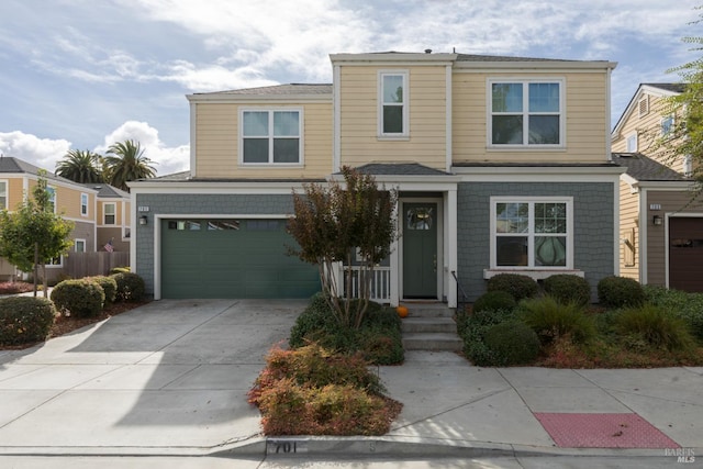 front facade with a garage