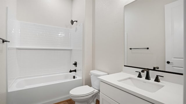 full bathroom with shower / tub combination, vanity, and toilet