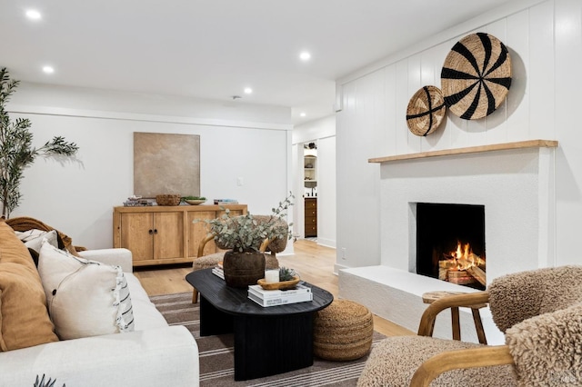 living room featuring light wood-type flooring