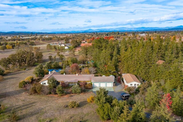 birds eye view of property with a mountain view