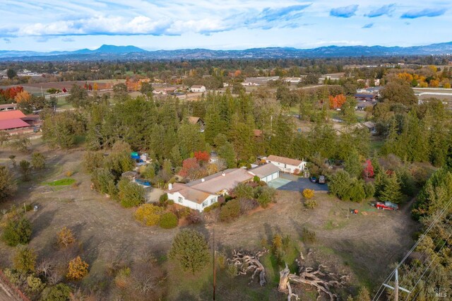 bird's eye view with a mountain view