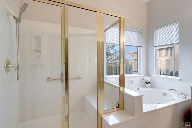 bathroom featuring plus walk in shower