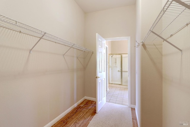 walk in closet featuring wood-type flooring