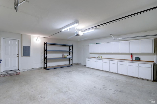 garage featuring a garage door opener and electric panel